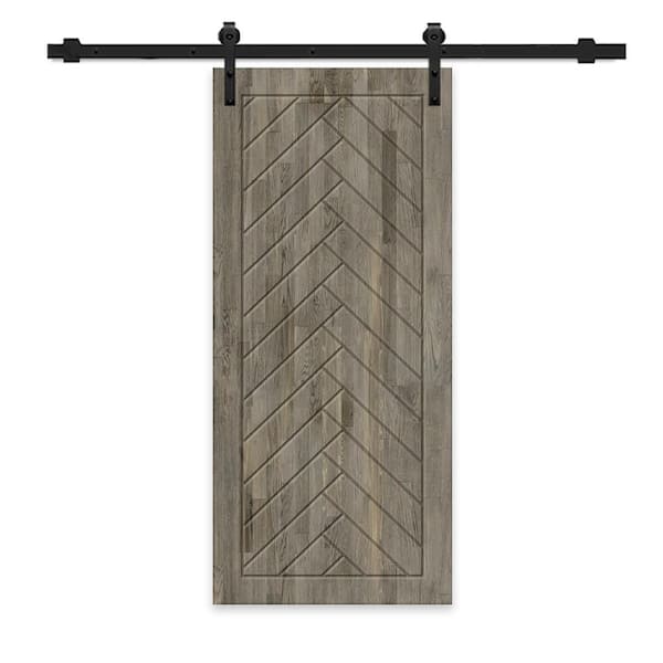 CALHOME 32 in. x 96 in. Weather Gray Stained Pine Wood Modern Interior Sliding Barn Door with Hardware Kit