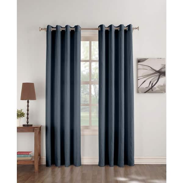 No. 918 Semi-Opaque Dover Navy Crushed Microfiber Curtain Panel 63 in. L (Price Varies by Size)
