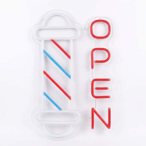 Barber Shop Neon Sign Wall Decor Open LED Light Art Red Blue White Acrylic Neon Tube for Hair Salon Bedroom