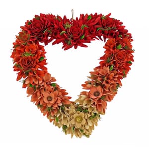 22 in. Height Red Ombre Floral Valentine's Heart Wreath