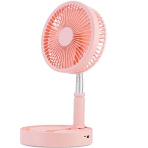 7.76 in. 4-Fan Speeds Personal Portable Folding Desk Table Fan Quiet USB Rechargeable Telescopic Standing Fan Pink