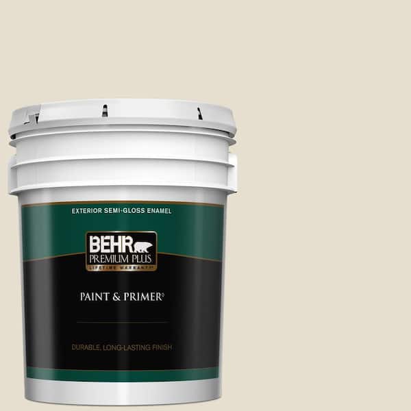 BEHR PREMIUM PLUS 5 gal. #750C-2 Hazelnut Cream Semi-Gloss Enamel Exterior Paint & Primer