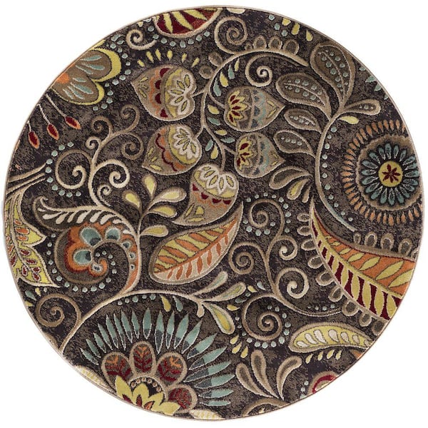 Tayse Rugs Capri Abstract Brown 6 ft. Round Indoor Area Rug