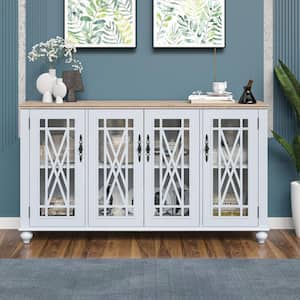 Vintage White MDF 63 in. Storage Buffet Sideboard with Floral Design Doors
