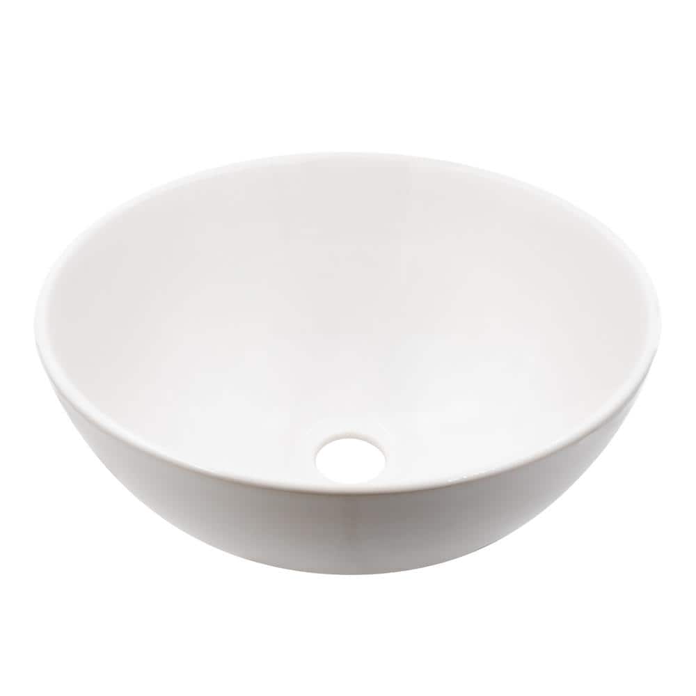 12.625'' Round White Porcelain Vessel Sink with Chrome Drain