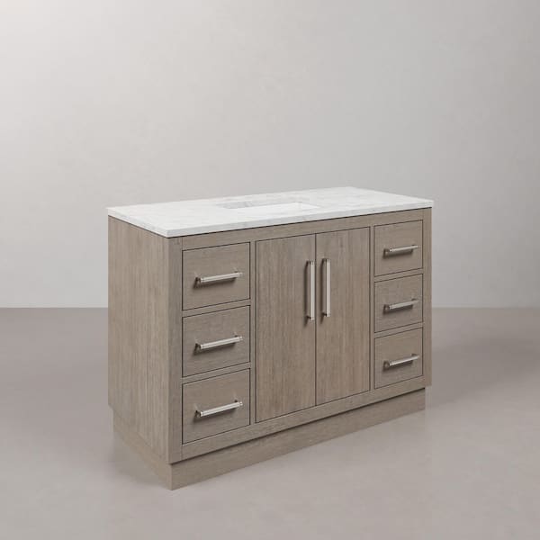 Hugo 48 in. W x 22 in. D Bath Vanity in Grey Oak with Marble Vanity Top in White with White Basin