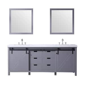 Marsyas 80 in W x 22 in D Dark Grey Double Bath Vanity, Carrara Marble Countertop, Faucet Set and 30 in Mirrors