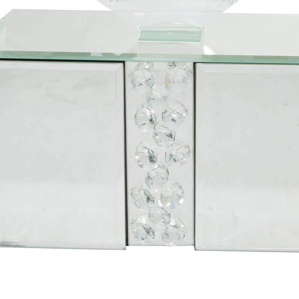 Elegant Silver Glass 24" Pillar Candelabra with Mirrored Accents