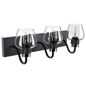 19.7 in. 3-Light Black Modern Vanity Light Over Mirror with Clear Glass Shades