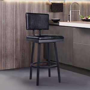 Balboa 30 in. Black High Back Metal Swivel Bar Stool with Faux Leather Seat