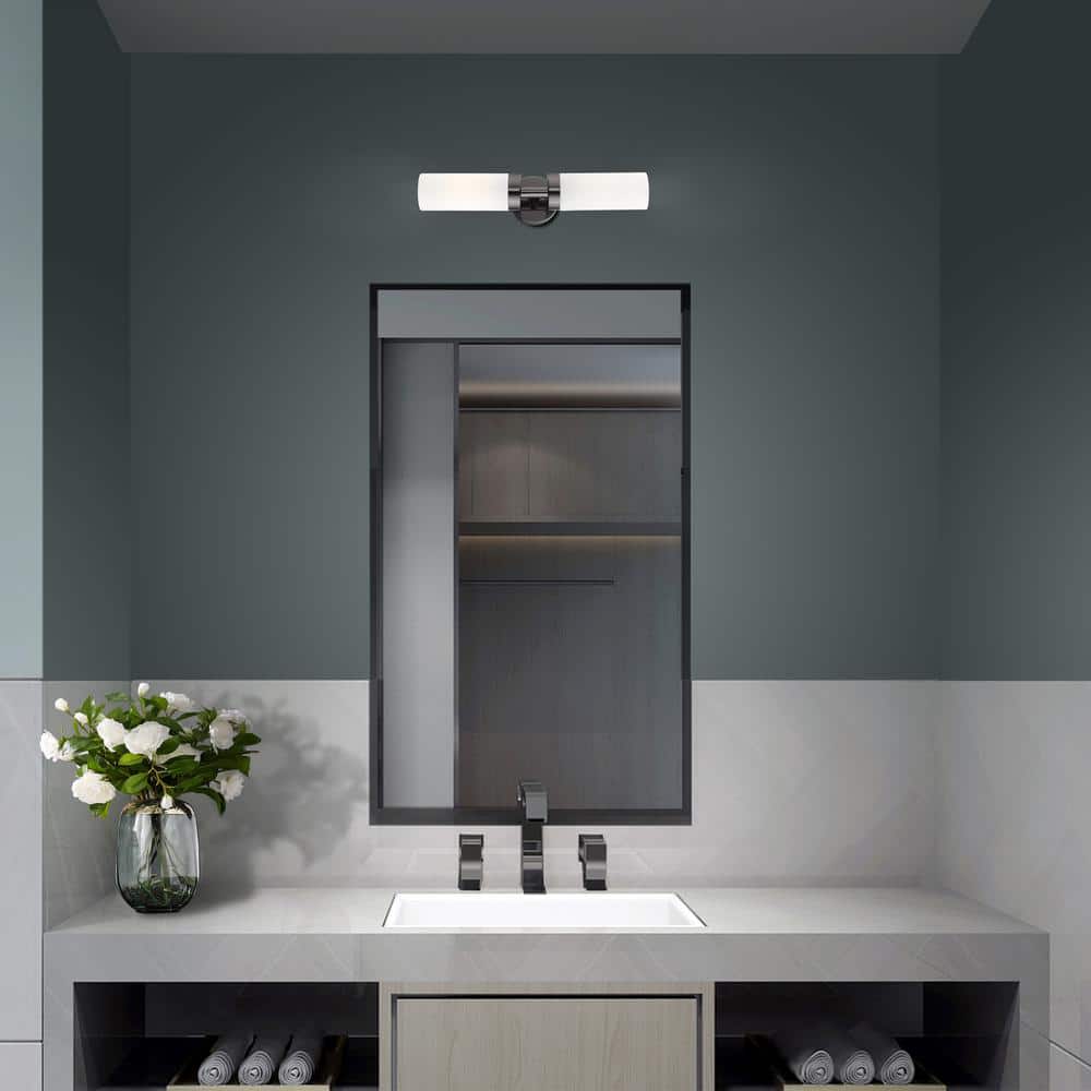Black Chrome Dual-Light Outdoor Sconce with Satin Opal White Glass