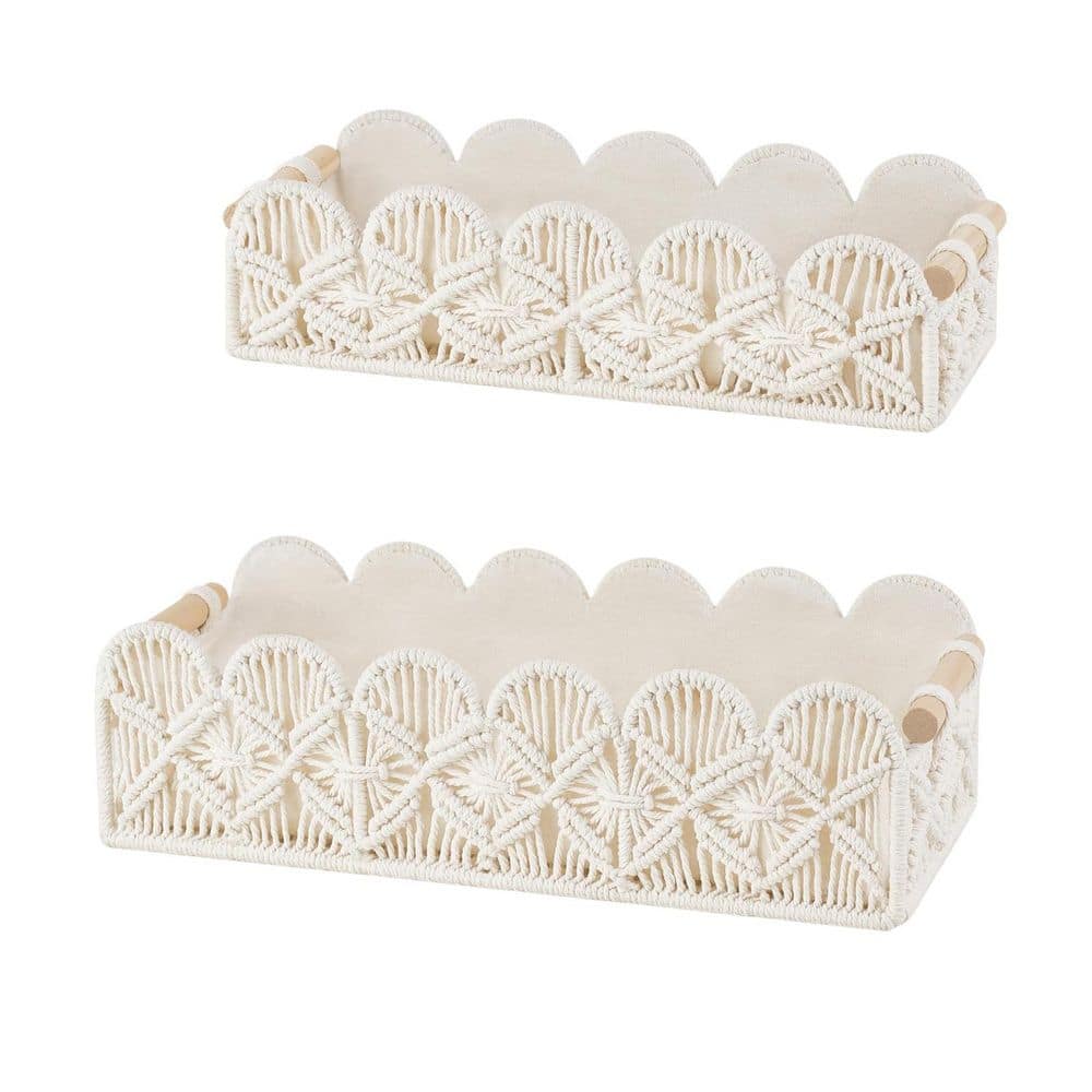 2-Pack Bathroom Trays Boho Macrame Storage Basket with Scalloped Edge and Handles in Ivory for Bathroom Decor price history on PriceWatchPro