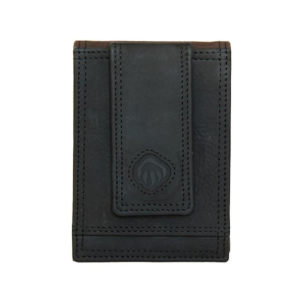 I-90 Durashocks Tumbled Full Grain Leather Front Pocket Wallet in Brown/Black