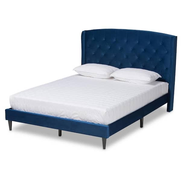 Baxton Studio Joanna 81.7 in. W Navy Blue and Dark Brown King Wood Frame Platform Bed