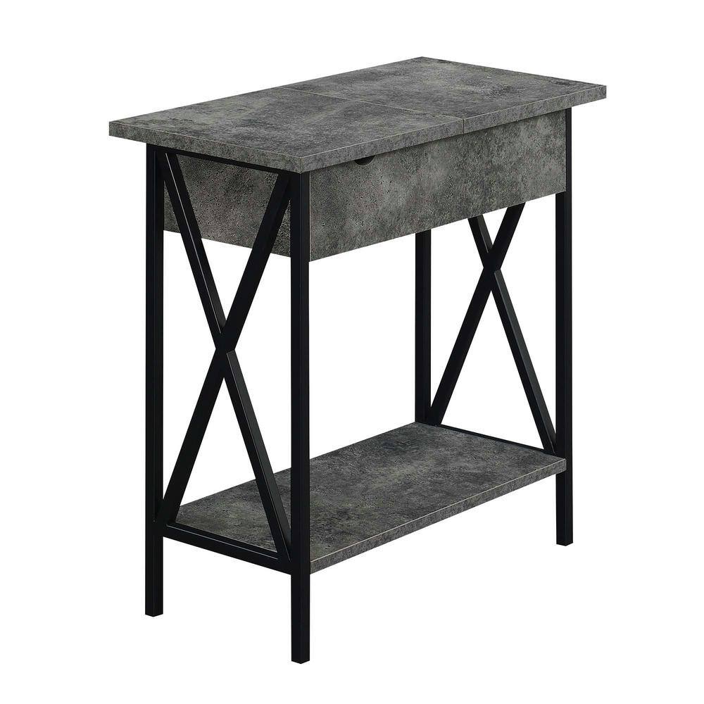 Tucson Square Cement & Black Wood Metal End Table with USB Ports