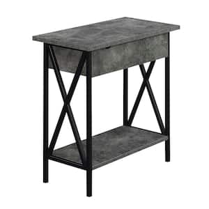 Tucson 11.25 in. Cement and Black 24 in. Rectangle Particle Board End Table with Flip Top and Charging Station