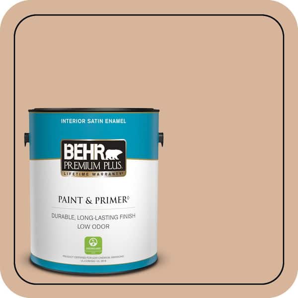 BEHR PREMIUM PLUS 1 gal. #S230-3 Beech Nut Satin Enamel Low Odor Interior Paint & Primer