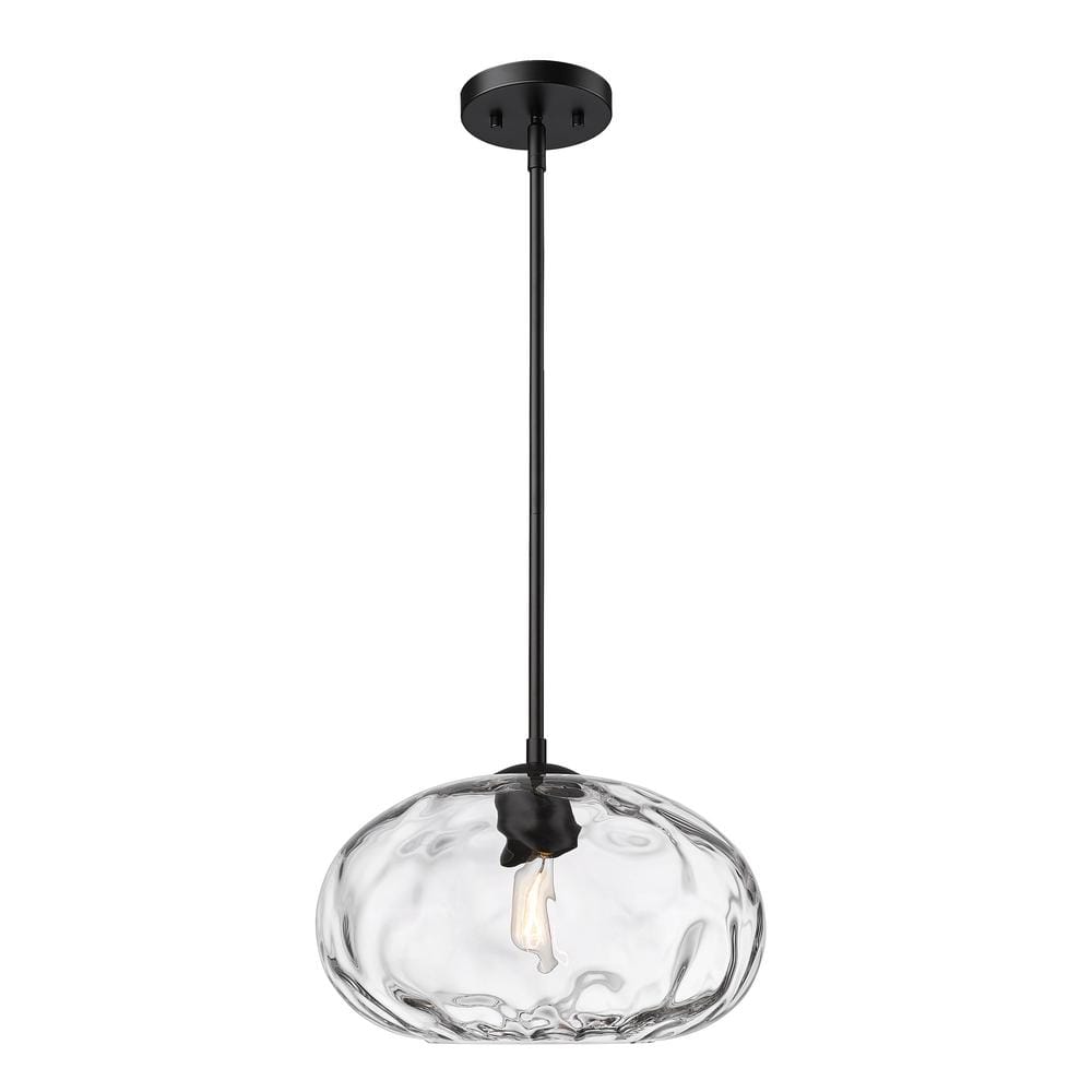 Chloe 100-Watt 1-Light Matte Black 14 in. Shaded Pendant with Clear Glass S