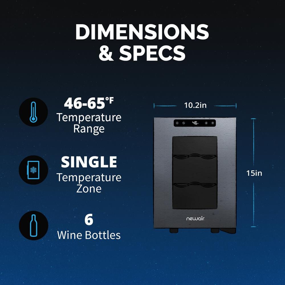 Black Mirrored Glass 6-Bottle Thermoelectric Countertop Wine Cooler