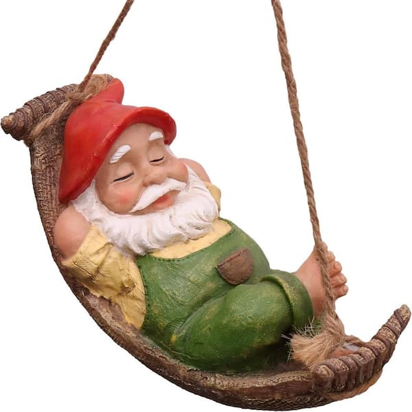 Whimsical 8 in. Green Resin Hanging Garden Gnome Statue
