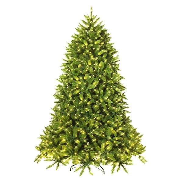 WELLFOR 6 ft. Green Pre-Lit LED Full Artificial Christmas Tree with PVC 1250 Tips 650 Warm White Lights and Metal Stand