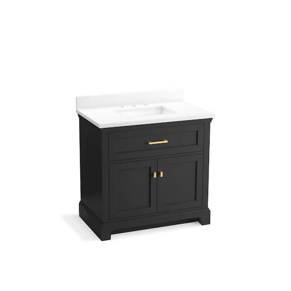 KOHLER Charlemont 36.97in. Single Sink Freestanding Ferrous Grey Bath Vanity with White Quartz Top Assembled