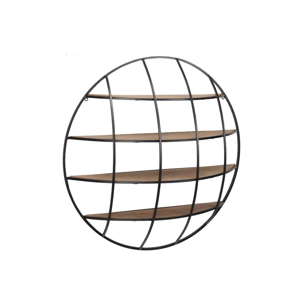 Rustic Iron and Wood 36" Geometric Round Floating Wall Shelf