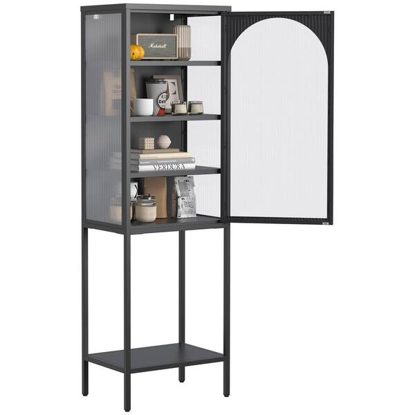 FUNKOL 19.7 in. x 13.8 in. x 63 in. White 5-Shelf Metal Storage Cabinet with 3 Adjustable Dividers and Glass Doors