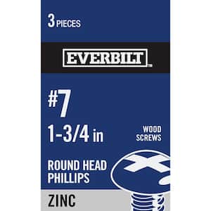 #7 x 1-3/4 in. Phillips Round Head Zinc Plated Wood Screw (3-Pack)