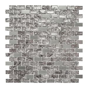 Palazzo Silver Metallic 11.375 in. x 11.875 in. Interlocking Brick Textured Glass Mosaic Wall Tile (9.38 sq. ft./Case)