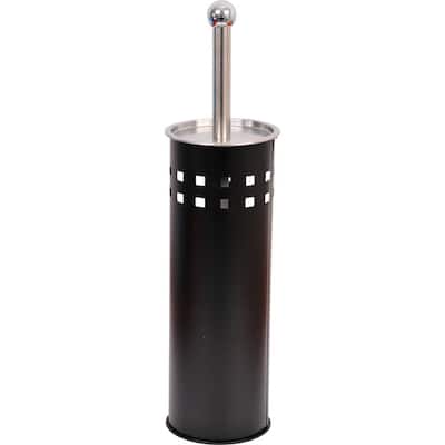 Perforated Metal Bath Free Standing Toilet Bowl Brush with Holder Stainless Steel Lid Color: Black