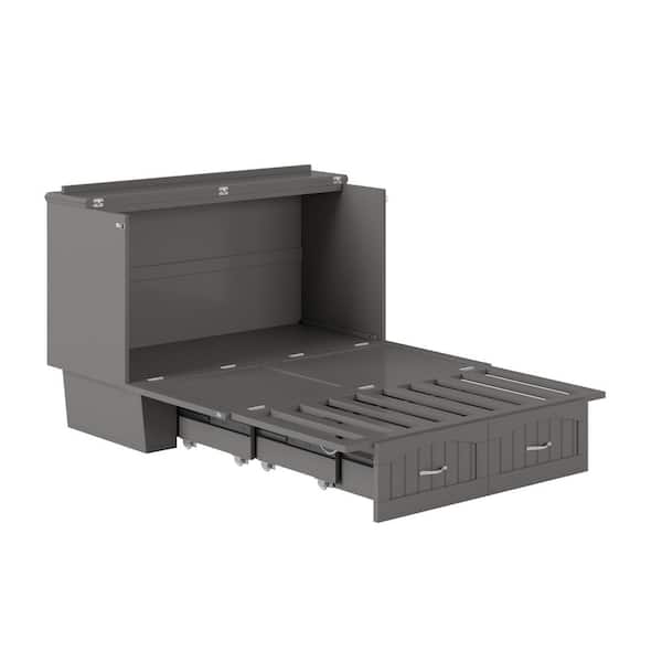 AFI Marina Gray Solid Wood Frame Full Murphy Bed Chest with Built-in Charging Station and Storage Drawer