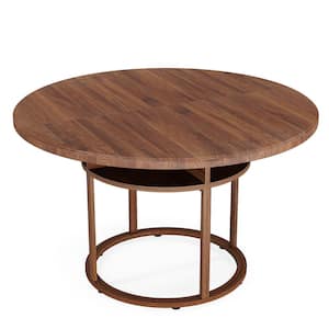 Roesler Walnut Wood 47 in. Pedestal Round Dining Table with Metal Frame and 4 Divided Storage Compartments Seats 4