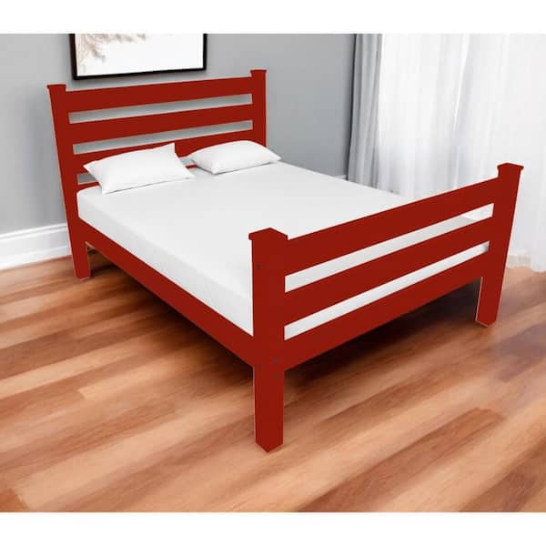 Red Wood Frame Queen Panel Bed