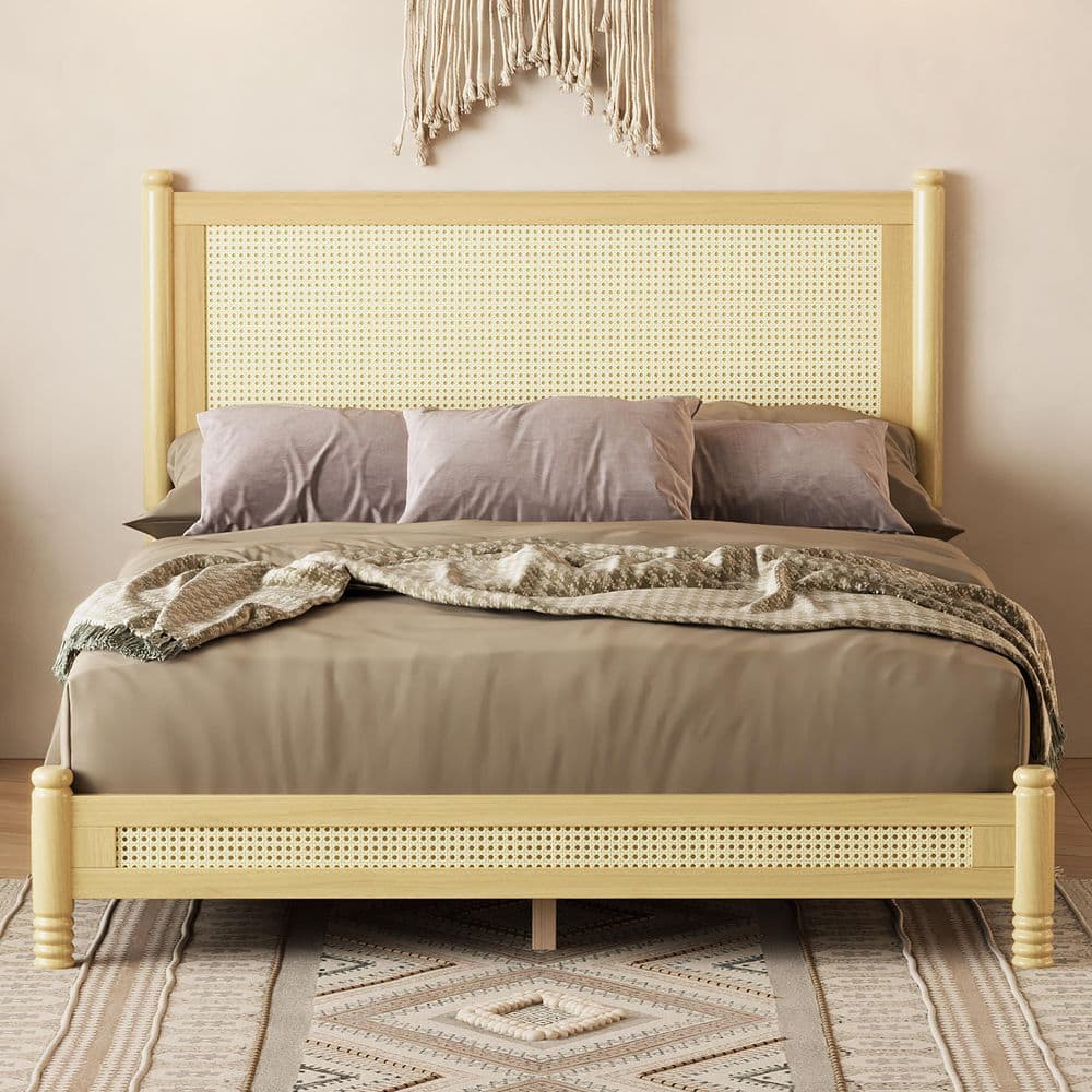 Yellow MDF Wood Frame Full Platform Bed with Headboard and Footboard, Turned Legs price history on PriceWatchPro