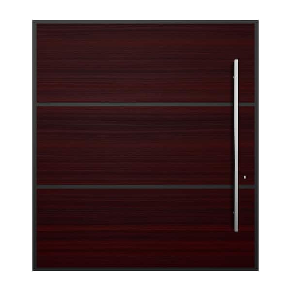 72 in. x 80 in. Helsinki Faux Mahogany Aluminum Prehung Pivot Entry Door with Hardware
