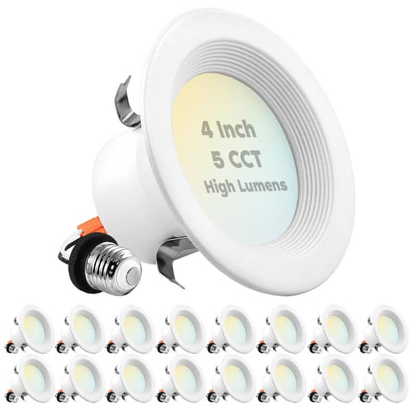 LUXRITE 4 in. Can Light 14-Watt/75-Watt 5 Color Options 950 Lumens Remodel Integrated LED Recessed Light Kit Baffle (16-Pack)