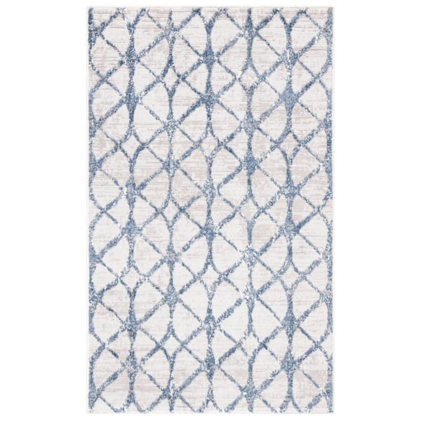 Amelia Gray/Blue Doormat 2 ft. x 4 ft. Interlaced Geometric Area Rug