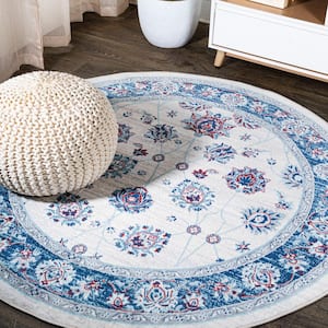Modern Persian Vintage Moroccan Traditional Blue/Ivory/Red 6' Round Area Rug