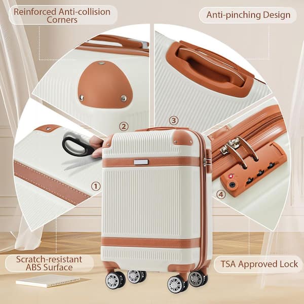 Merax 3-Piece Cream ABS Hardshell Spinner 20 in. Luggage Set with