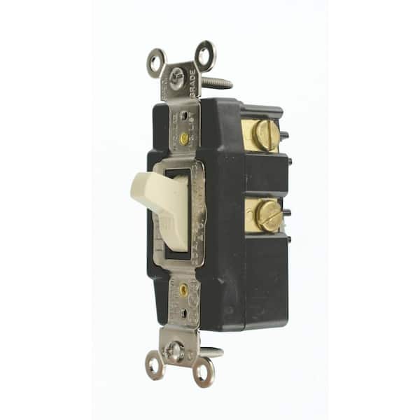 Ivory Leviton 1285-I 20 Amp Back & Side Wired 120/277 Volt Toggle Double-Throw Ctr-Off Maintained Contact Single-Pole AC Quiet Switch Grounding Extra Heavy Duty Spec Grade 
