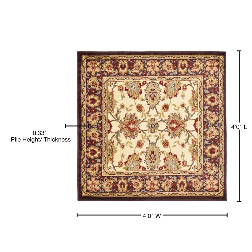 Ivory and Brown Square Synthetic Traditional Area Rug