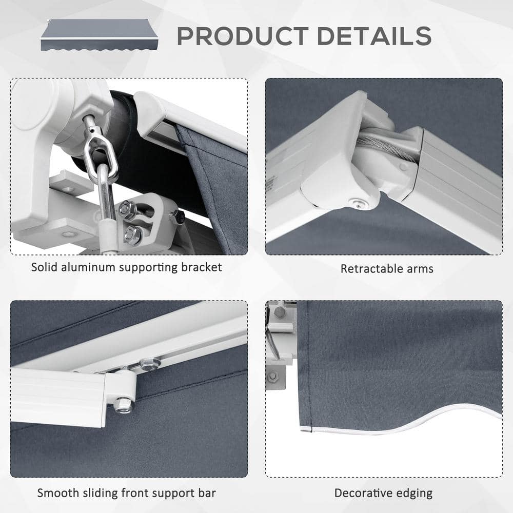 Dark Gray Aluminum and Steel Retractable Patio Awning