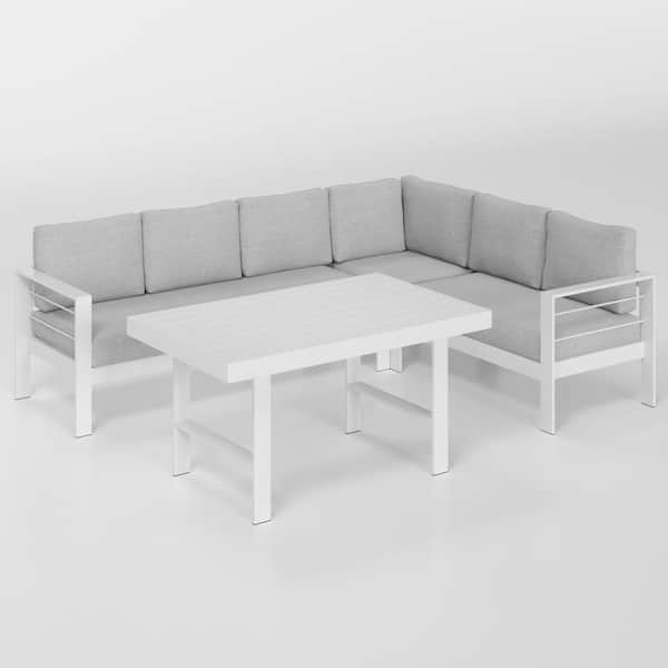 SUNVIVI 4-Piece Aluminum Patio Conversation Set with Light Gray Cushions