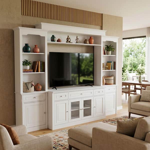 Reviews for FUFU&GAGA 4-Piece White Wood Entertainment Center TV