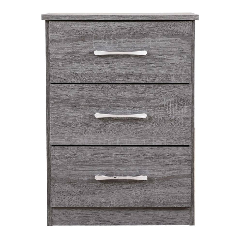 Boston Gray 3-Drawer Solid Wood Nightstand