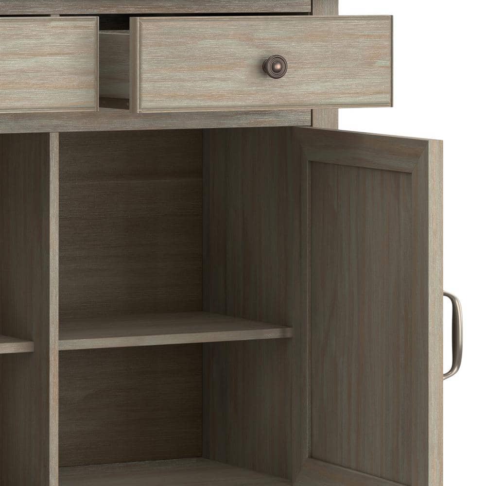 Distressed Grey Solid Wood Freestanding Storage Cabinet with Adjustable Shelving