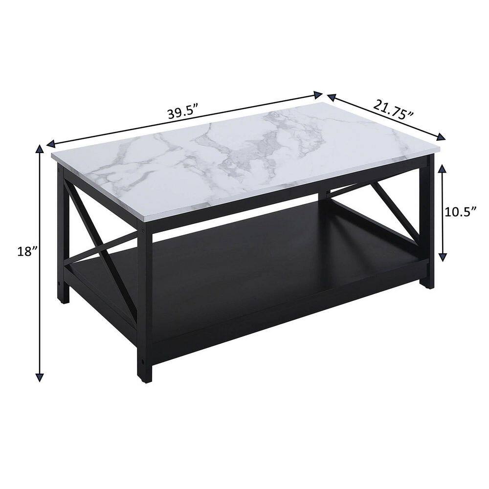 Oxford Rectangular 40" Marble-Top Coffee Table with Wood Shelf