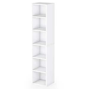 Eulas 71 in. Tall White Engineered Wood 6-Shelf Narrow Bookcase, Corner Bookshelf Cube Display Shelf for Small Space