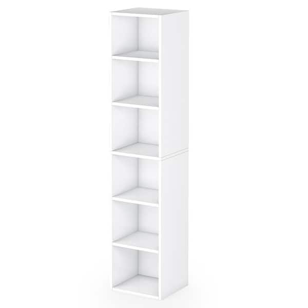 BYBLIGHT Eulas 71 in. Tall White Engineered Wood 6-Shelf Modern Simple Bookcase, Display Storage Corner Shelf for Home Office